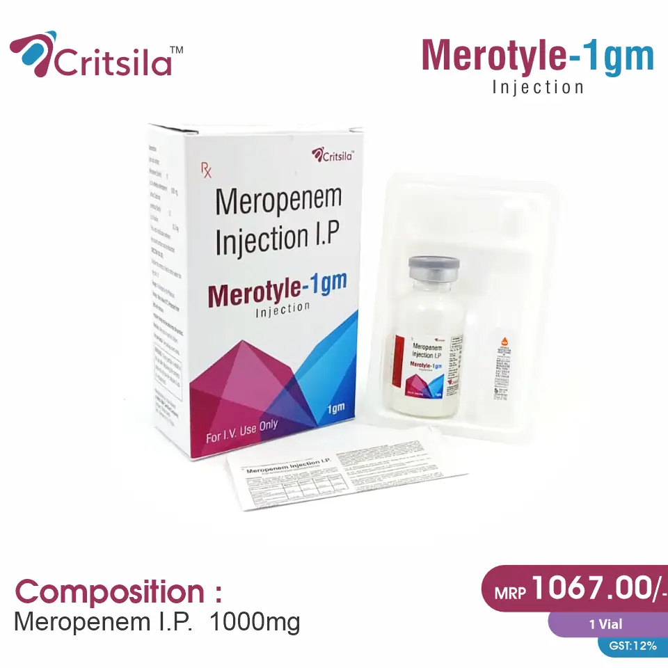 Meropenem (1000mg) at the best price in PCD Pharma Franchise for Antibiotic and Bacterial Infection Treatment.